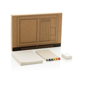 Цветни моливи Micki GSR Infinity, дългопишещи, 6 цвята, с бележник и гума, в кутия