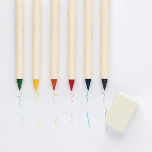 Цветни моливи Micki GSR Infinity, дългопишещи, 6 цвята, с бележник и гума, в кутия