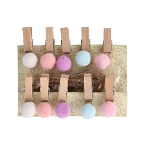 Щипки с помпони Junior, дървени, 10 броя