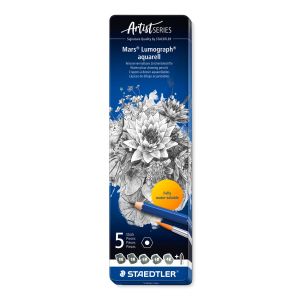 Комплект акварелни  моливи Staedtler Mars Lumograph, 5 броя + четка