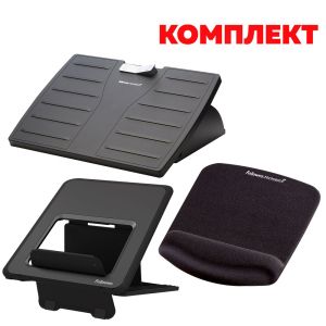 Fellowes Поставка за крака Microban, регулируема, в комплект с Поставка за лаптоп Breyta и Пад за мишка Plushtouch, ергономичен