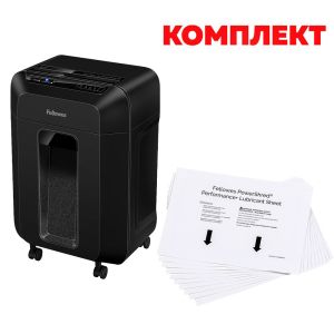 Шредер за унищожаване на документи Fellowes Automax 90M, 17 L, черен, в комплект с Листове за шредер 4025601, намаслени, 10 броя