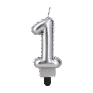 Свещ за торта Festa, цифра 1, сребриста