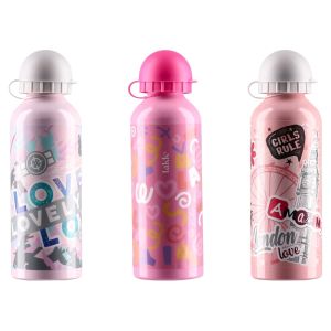 Бутилка Takk Alu Flowy, за момиче, алуминиева, 500 ml, асорти, 1 брой