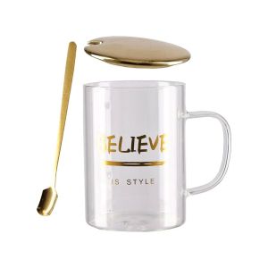 Чаша Takk Moka, Love, стъклена, с капак и лъжица, златиста