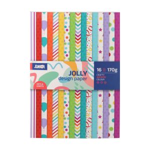 Блок дизайнерска хартия Junior, А5, в ярки шарки, 16 броя