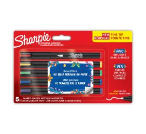 Комплект маркери Sharpie Acrylic Fine 1mm, 5 стандартни  цветове
