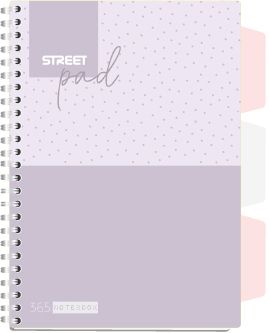 Тетрадка Street Pad, А5, спирала, PP, 100 листа, широки редове, dots