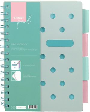 Тетрадка SP Dots, А5, спирала, PP,100л, широки редове , разделител, зелена