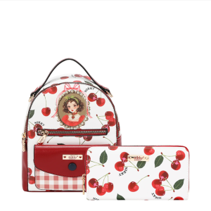 Комплект Nikky, 2 раници и портфейл, Charry Lips white