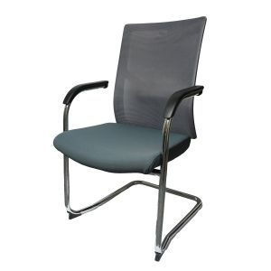 Посетителски стол RFG Snow Black M, дамаска и меш, до 120 kg, зелена седалка, светлосива облегалка, 2 броя в комплект