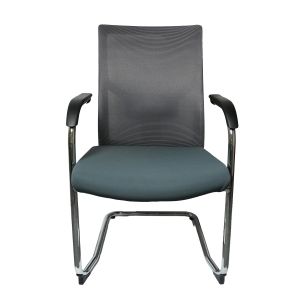 Посетителски стол RFG Snow Black M, дамаска и меш, до 120 kg, зелена седалка, светлосива облегалка, 2 броя в комплект