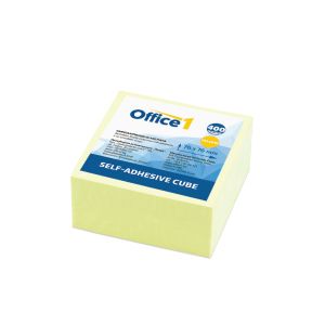 Office 1 Самозалепващи се листчета, 76 x 76 mm, пастелни, жълти, 400 листа