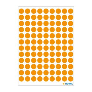 Herma Самозалепващи се етикети, кръгли, диаметър 8 mm, 108 броя на лист, 5 листа, яркооранжеви