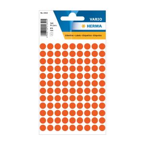 Herma Самозалепващи се етикети, кръгли, диаметър 8 mm, 108 броя на лист, 5 листа, червени