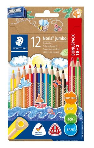 Цветни моливи Staedtler NC 128 Jumbo, 10+2 цвята + острилка