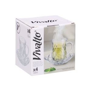 Чаша Vivalto с чинийка, стъклена, 125 ml, 4 броя