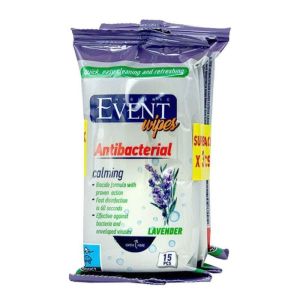 Мокри кърпи Event Antibacterial, Lavender, 3 х 15 броя