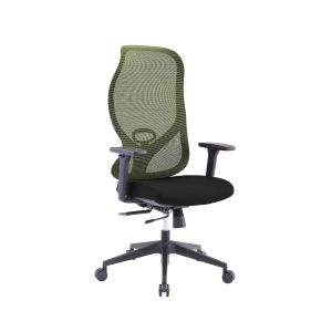 Ергономичен стол RFG STAR HB, дамаска и меш, Synchronous механизъм, до 150 kg, черна седалка, зелена облегалка