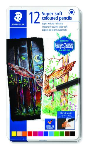 Цветни моливи Staedtler Design Journey super soft, 12 цвята, метална кутия