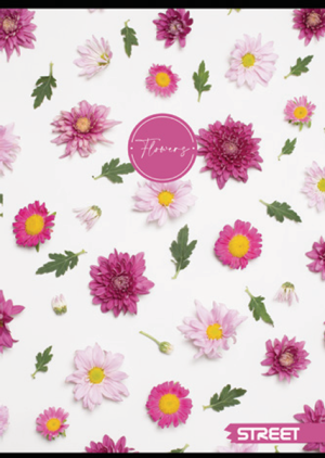 Тетрадка с телчета А4, 60 листа, широки редове, БГ, Flowers