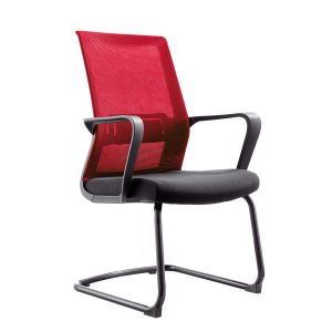 Посетителски стол RFG Smart M, дамаска и меш, до 120 kg, черна седалка, червена облегалка