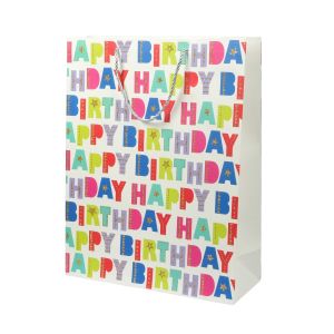 Подаръчна торбичка, с надпис Happy Birthday, 31 х 40 х 12 cm, бяла