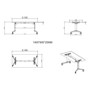 Конферентна маса RFG Flip, 140 x 80 x 74 cm, мобилна, сгъваема, правоъгълен плот, ПДЧ 25 mm, кехлибарен дъб, черни метални крака