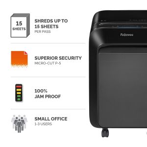 Шредер за унищожаване на документи Fellowes LX211, Micro-Cut, 23 L, черен, P-5, за 1-3 потребителя