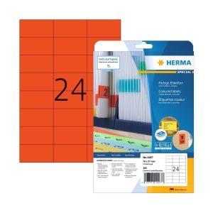 Herma Самозалепващи се етикети, A4, 70 х 37 mm, червени, 24 броя, 20 листа