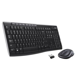 Комплект Logitech - клавиатура и мишка, безжични, черни, USB, AAA/AA, 8 бързи бутона