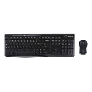 Комплект Logitech - клавиатура и мишка, безжични, черни, USB, AAA/AA, 8 бързи бутона