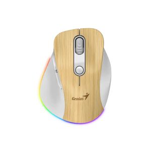 Мишка Genius Ergo 9000S Pro, безжична, безшумна, 6 бутона, дървесна