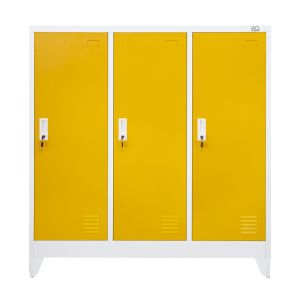 Гардероб RFG, метален, троен, с три врати, 120 х 40 х 120 cm, бял, с жълти врати