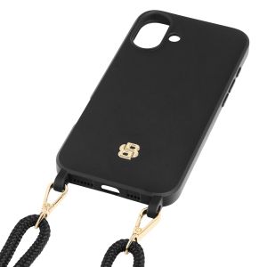 Hugo Boss Калъф за телефон, за iPhone 16 Plus, с връзка, черно-златист