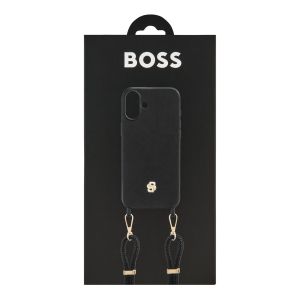 Hugo Boss Калъф за телефон, за iPhone 16 Plus, с връзка, черно-златист