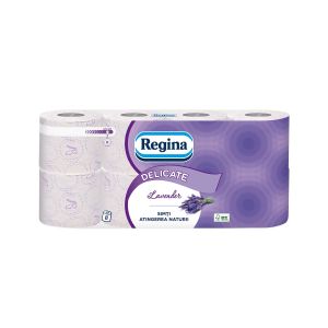 Тоалетна хартия Лавандула Regina, целулоза, трипластова, 135 къса, 8 броя