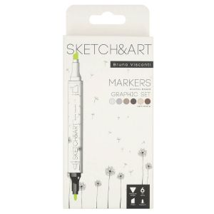 Двувърхи маркери Sketch&Art, 6 цвята, Графика