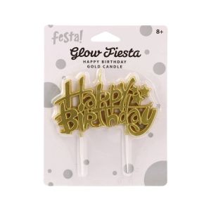Свещ за торта Festa, Happy Birthday, златиста