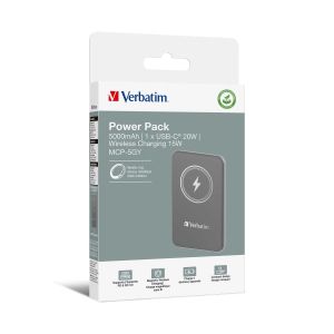 Външна батерия Verbatim Charge 'n' Go, магнитна, 5000 mAh, USB Type-C, сива