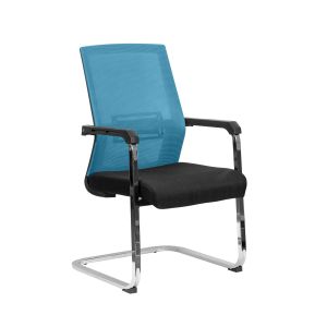 Посетителски стол RFG Roma M, дамаска и меш, метална основа, до 120 kg, черна седалка, светлосиня облегалка