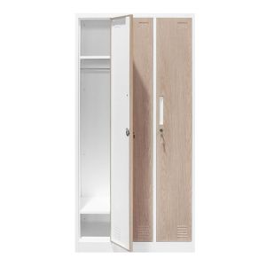 Гардероб RFG, троен, метален, 900 х 450 х 1850 mm, кехлибарен дъб и бяло