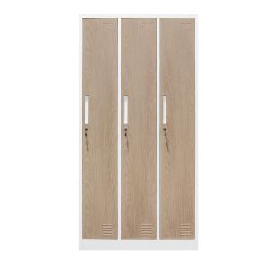 Гардероб RFG, троен, метален, 900 х 450 х 1850 mm, кехлибарен дъб и бяло
