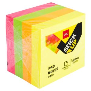 Самозалепващо кубче Deli Stick, 51x51mm, 4 цвята, Неон