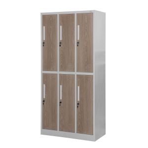 Гардероб RFG, троен, метален, с 6 врати, 900 х 450 х 1850 mm, кехлибарен дъб и бяло