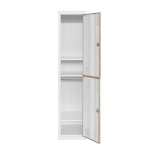 Гардероб RFG, единичен, метален, с две врати, 380 х 450 х 1850 mm, кехлибарен дъб и бяло