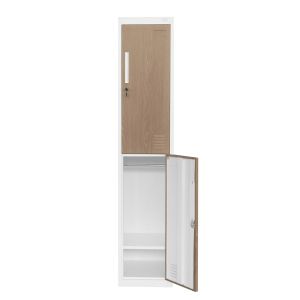 Гардероб RFG, единичен, метален, с две врати, 380 х 450 х 1850 mm, кехлибарен дъб и бяло