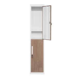 Гардероб RFG, единичен, метален, с две врати, 380 х 450 х 1850 mm, кехлибарен дъб и бяло