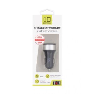 Зарядно устройство TNB, за автомобилна запалка, двойно, 4.8 Ah, USB