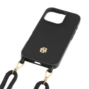 Hugo Boss Калъф за телефон, за iPhone 16 Pro, с връзка, черно-златист